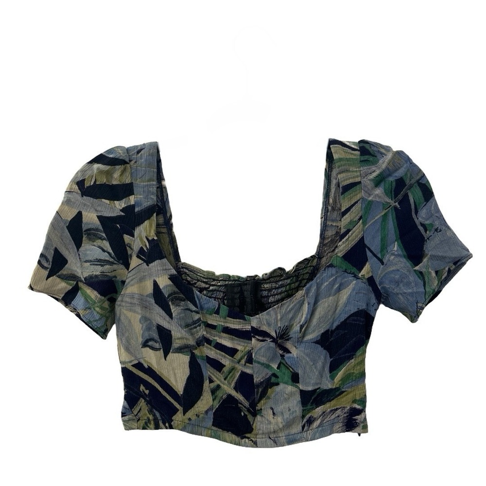 Reformation‎ Floral Crop Top S Sweetheart Neck Smocked Back Puff Sleeve Made USA